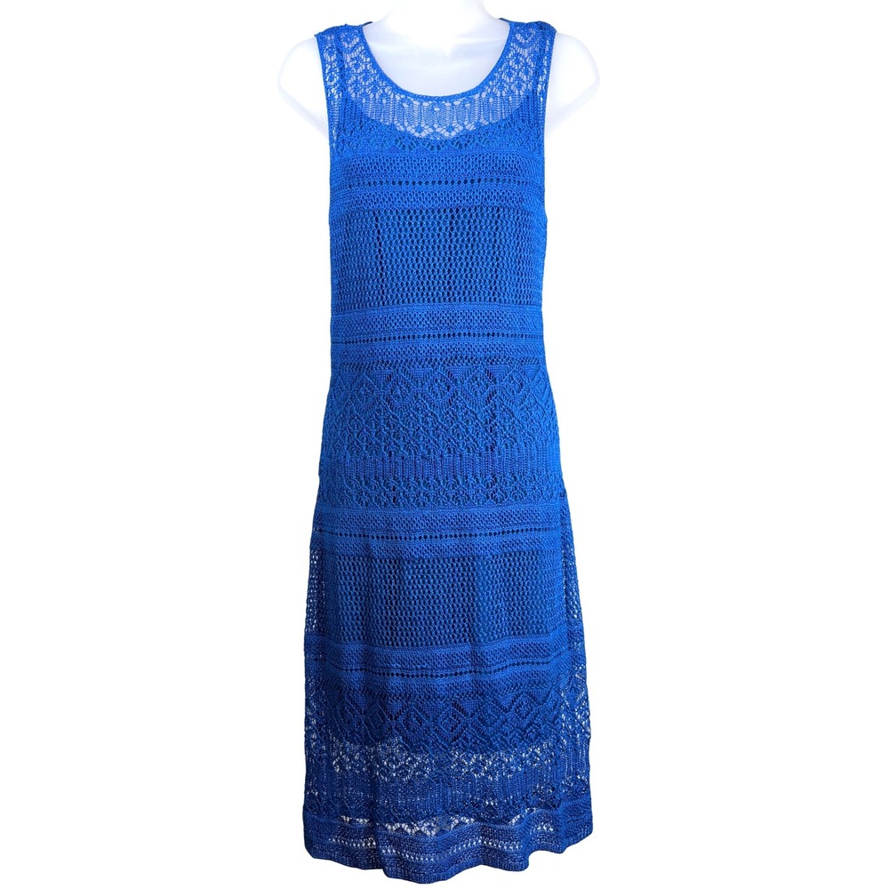 Lauren Ralph Lauren Blue Crochet Lace Sleeveless Midi Dress L Lined Boho Beach